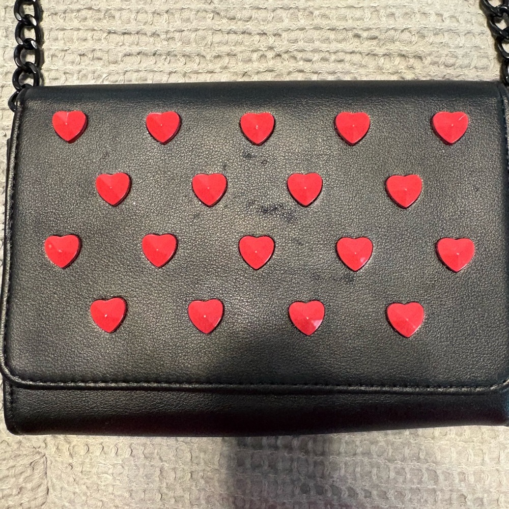 Betsey Johnson Black Crossbody Bag with Red Hearts